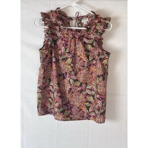 J. Crew Womens XS Ruffle Sleeve Neckline Colorful Top‎